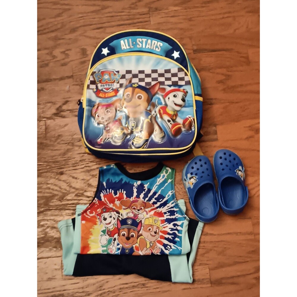 Paw patrol backpack, short set and crocs